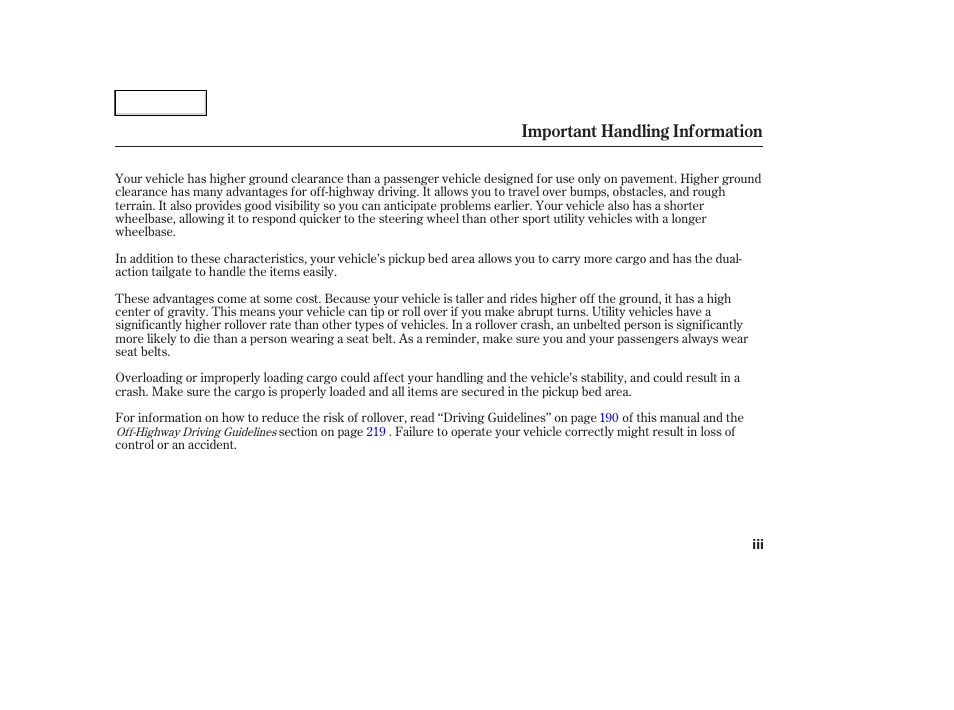 Important handling information | HONDA 2006 Ridgeline - Owner's Manual User Manual | Page 5 / 320