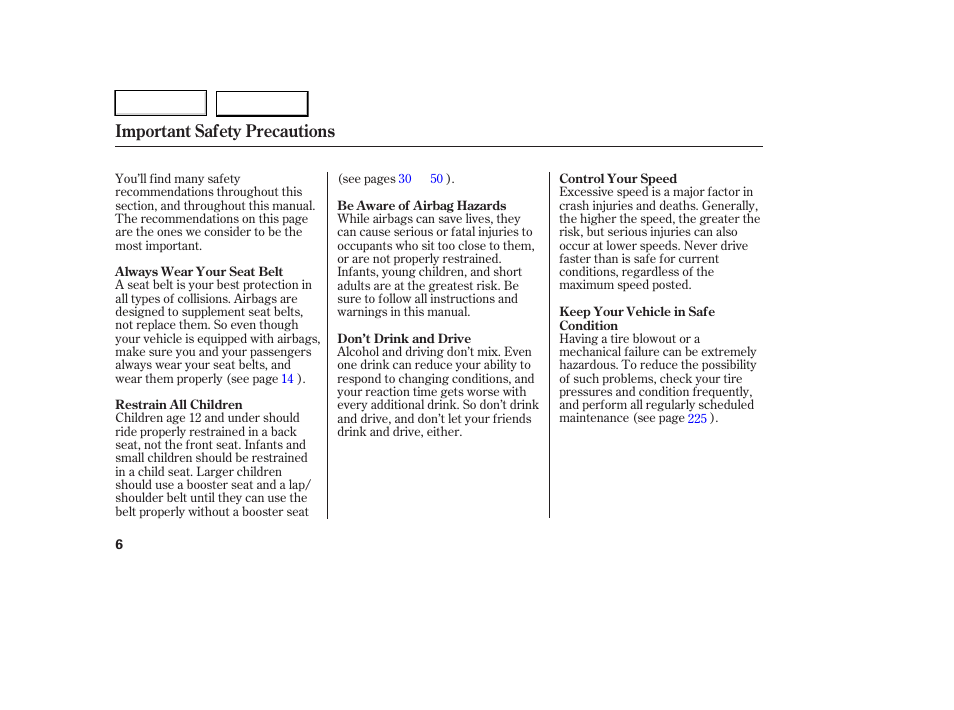 Important safety precautions | HONDA 2006 Ridgeline - Owner's Manual User Manual | Page 9 / 320