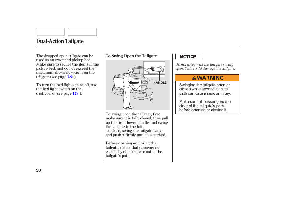 Dual-action tailgate | HONDA 2006 Ridgeline - Owner's Manual User Manual | Page 93 / 320