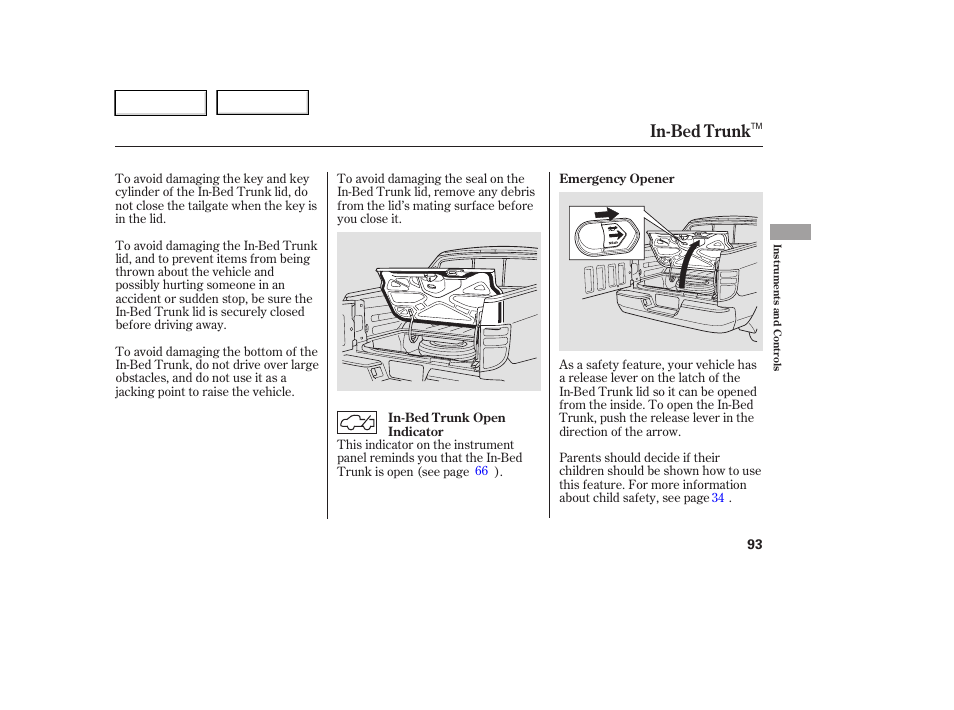 In-bed trunk | HONDA 2006 Ridgeline - Owner's Manual User Manual | Page 96 / 320