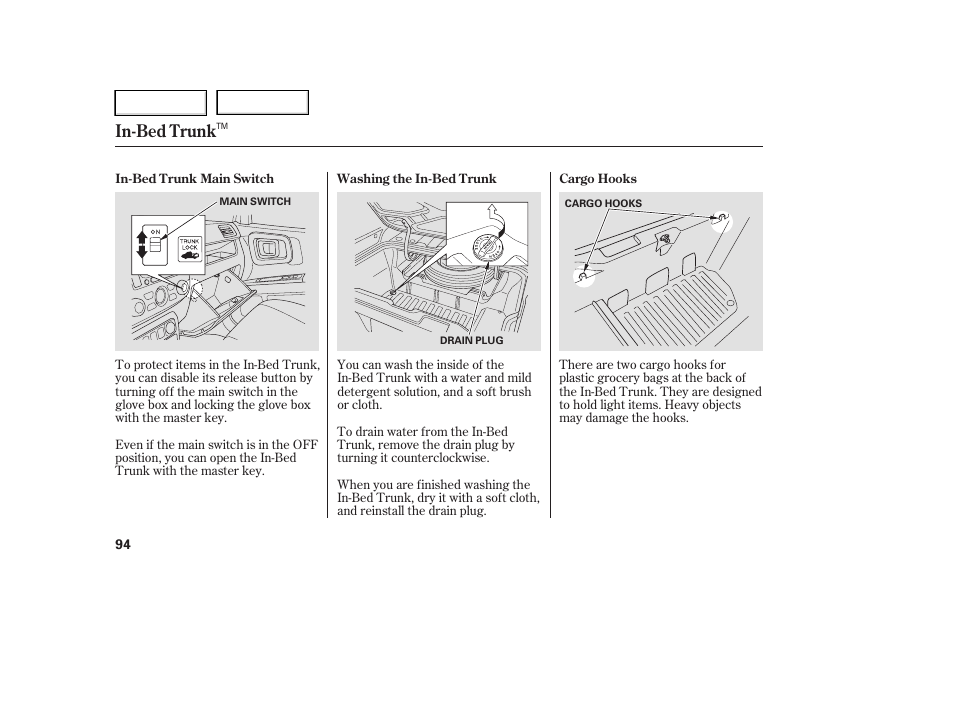 In-bed trunk | HONDA 2006 Ridgeline - Owner's Manual User Manual | Page 97 / 320