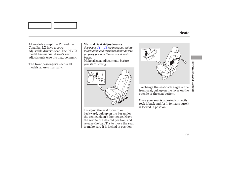 Seats | HONDA 2006 Ridgeline - Owner's Manual User Manual | Page 98 / 320