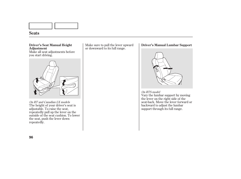 Seats | HONDA 2006 Ridgeline - Owner's Manual User Manual | Page 99 / 320
