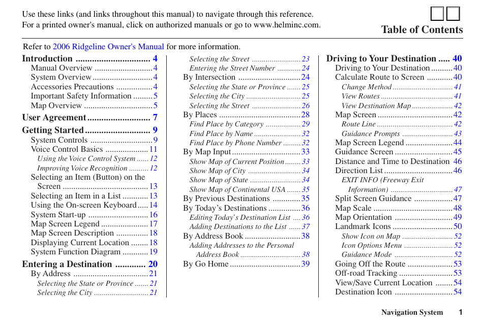 HONDA 2006 Ridgeline - Navigation Manual User Manual | 3 pages