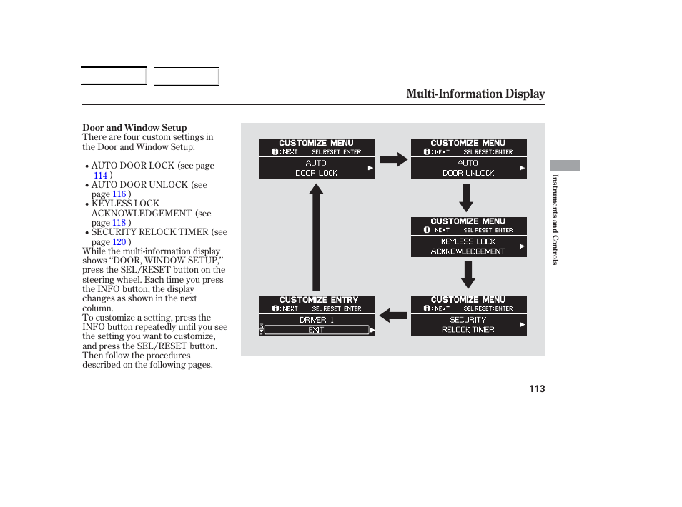 Multi-information display | HONDA 2006 Odyssey - Owner's Manual User Manual | Page 114 / 420