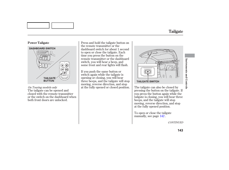 Tailgate | HONDA 2006 Odyssey - Owner's Manual User Manual | Page 144 / 420