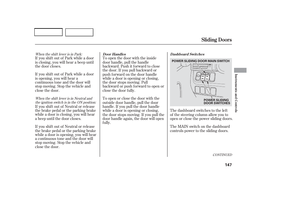 Sliding doors | HONDA 2006 Odyssey - Owner's Manual User Manual | Page 148 / 420