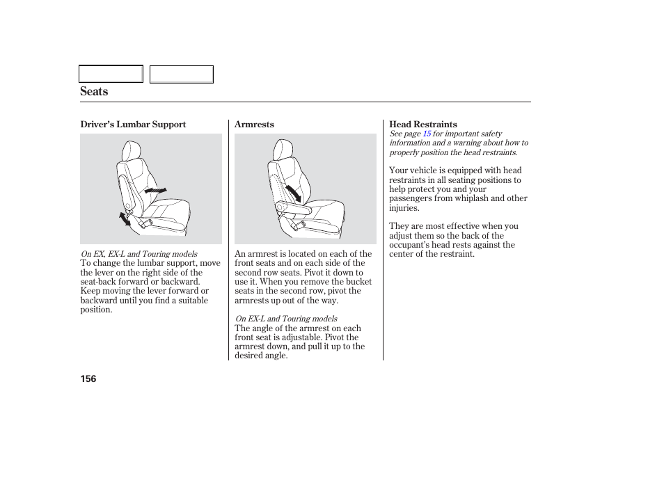 Seats | HONDA 2006 Odyssey - Owner's Manual User Manual | Page 157 / 420