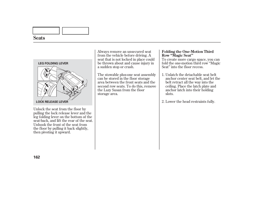 Seats | HONDA 2006 Odyssey - Owner's Manual User Manual | Page 163 / 420