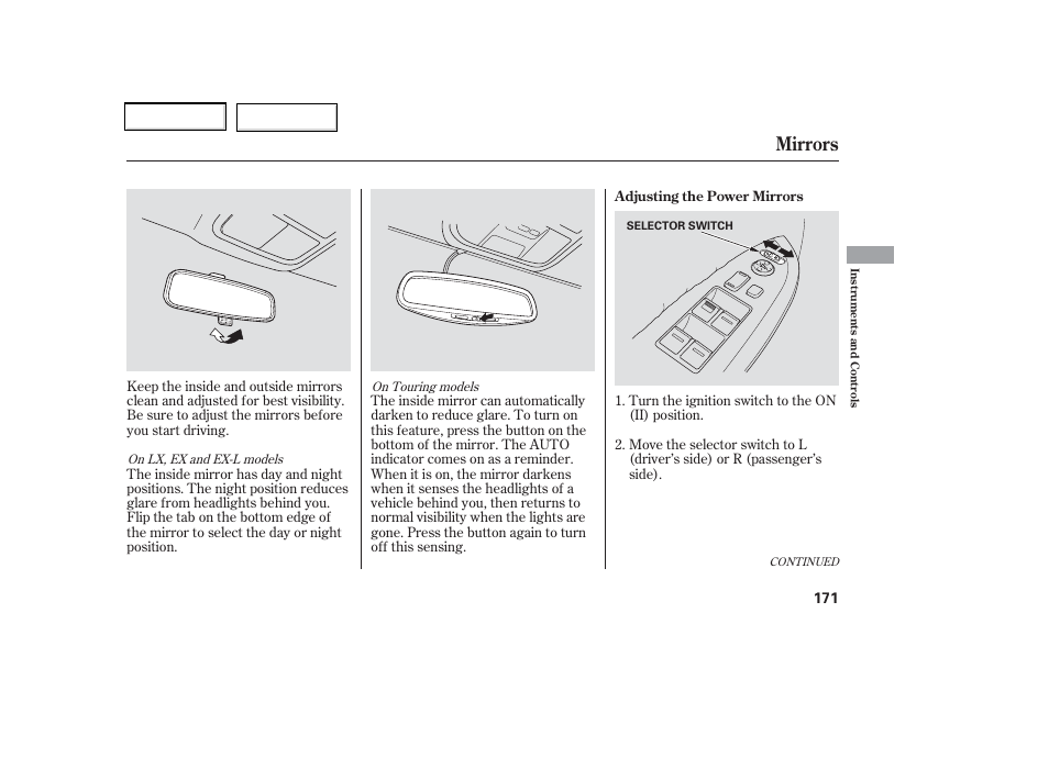 Mirrors | HONDA 2006 Odyssey - Owner's Manual User Manual | Page 172 / 420