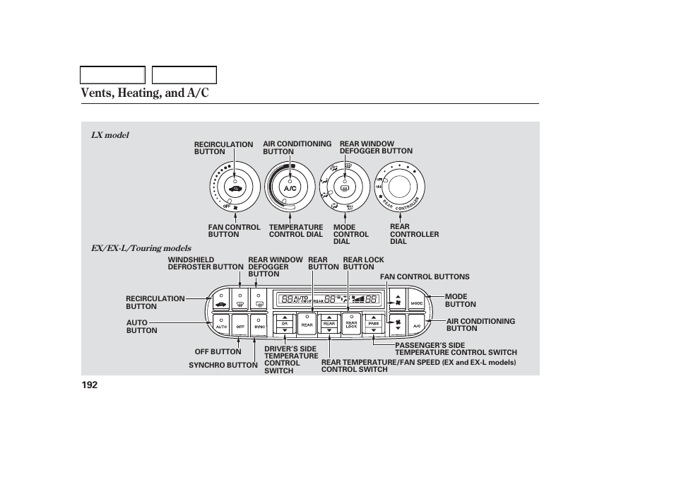 Vents, heating, and a/c | HONDA 2006 Odyssey - Owner's Manual User Manual | Page 193 / 420