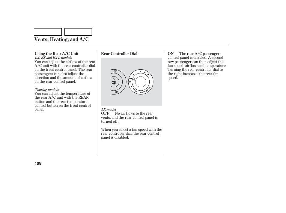 Vents, heating, and a/c | HONDA 2006 Odyssey - Owner's Manual User Manual | Page 199 / 420