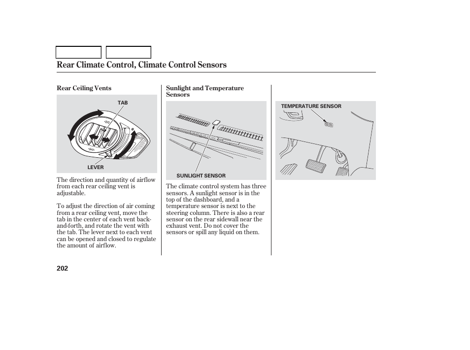 Rear climate control, climate control sensors | HONDA 2006 Odyssey - Owner's Manual User Manual | Page 203 / 420