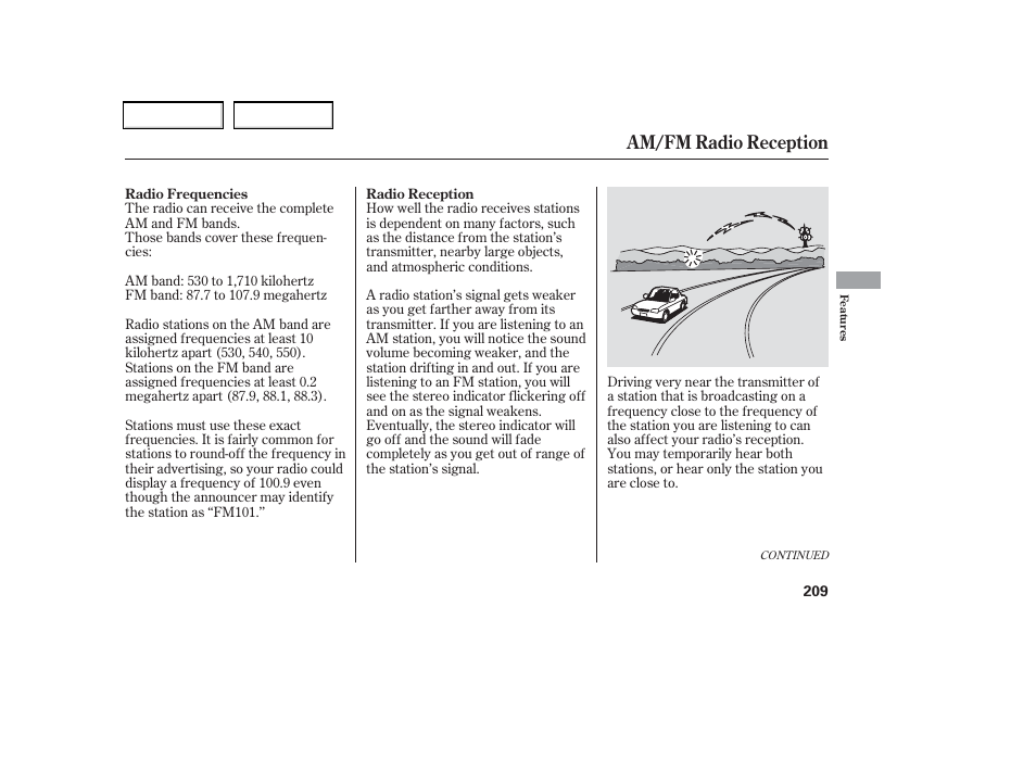 Am/fm radio reception | HONDA 2006 Odyssey - Owner's Manual User Manual | Page 210 / 420