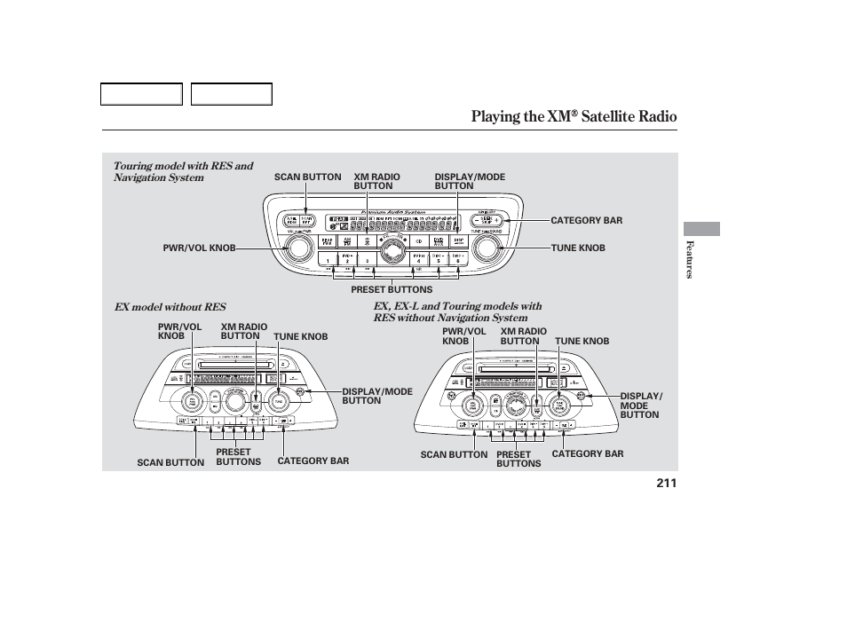 Playing the xm satellite radio | HONDA 2006 Odyssey - Owner's Manual User Manual | Page 212 / 420