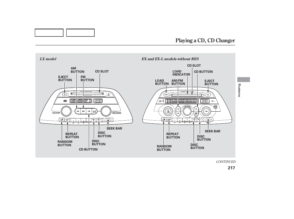 Playing a cd, cd changer | HONDA 2006 Odyssey - Owner's Manual User Manual | Page 218 / 420