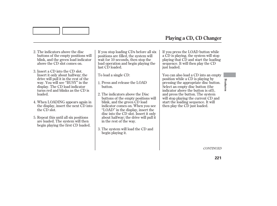 Playing a cd, cd changer | HONDA 2006 Odyssey - Owner's Manual User Manual | Page 222 / 420