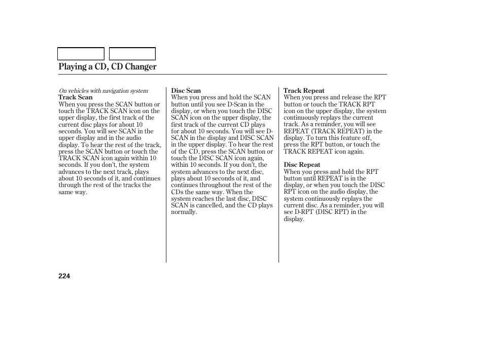 Playing a cd, cd changer | HONDA 2006 Odyssey - Owner's Manual User Manual | Page 225 / 420