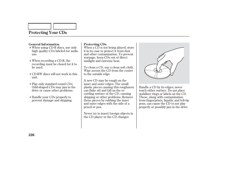 Protecting your cds | HONDA 2006 Odyssey - Owner's Manual User Manual | Page 227 / 420