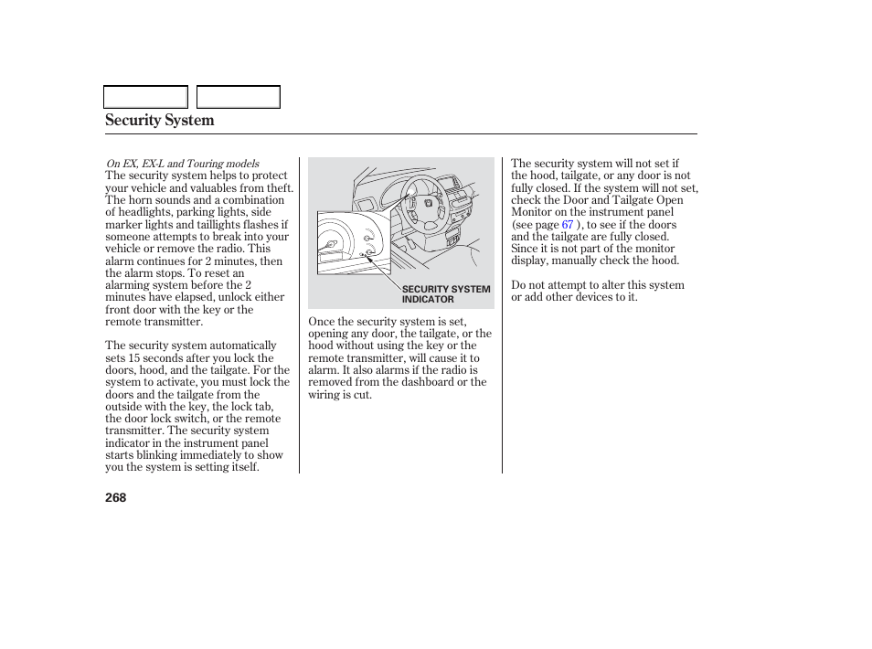 Security system | HONDA 2006 Odyssey - Owner's Manual User Manual | Page 269 / 420