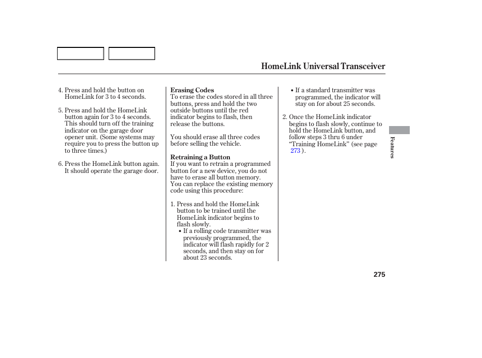 Homelink universal transceiver | HONDA 2006 Odyssey - Owner's Manual User Manual | Page 276 / 420