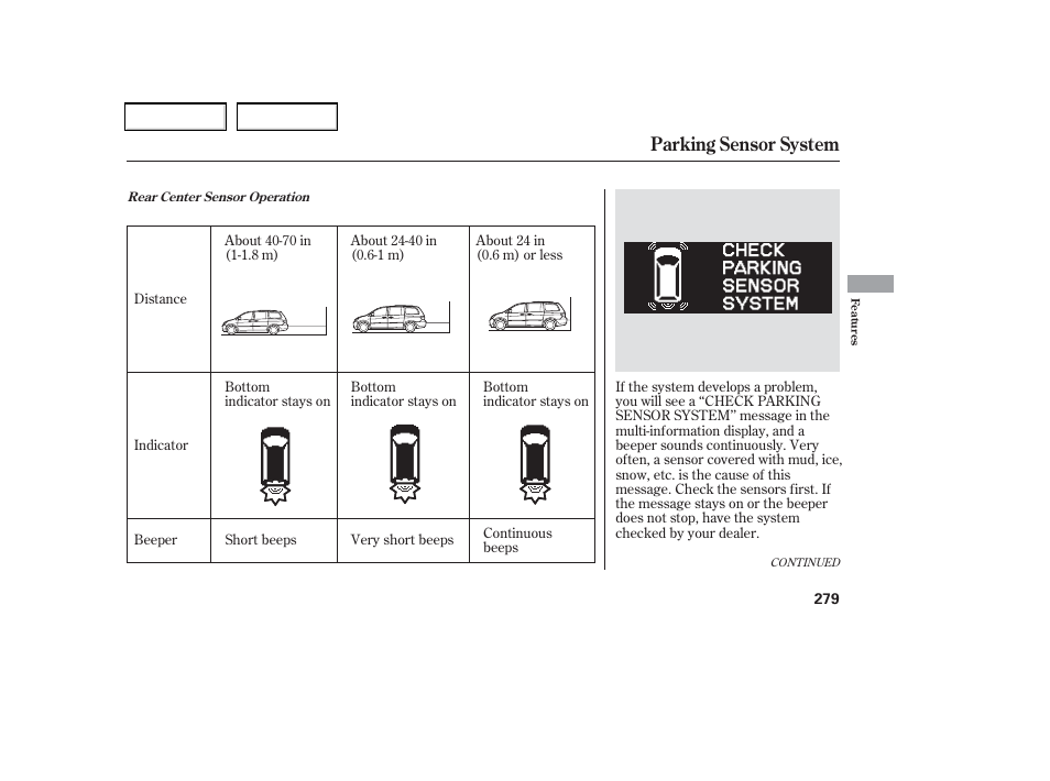 Parking sensor system | HONDA 2006 Odyssey - Owner's Manual User Manual | Page 280 / 420