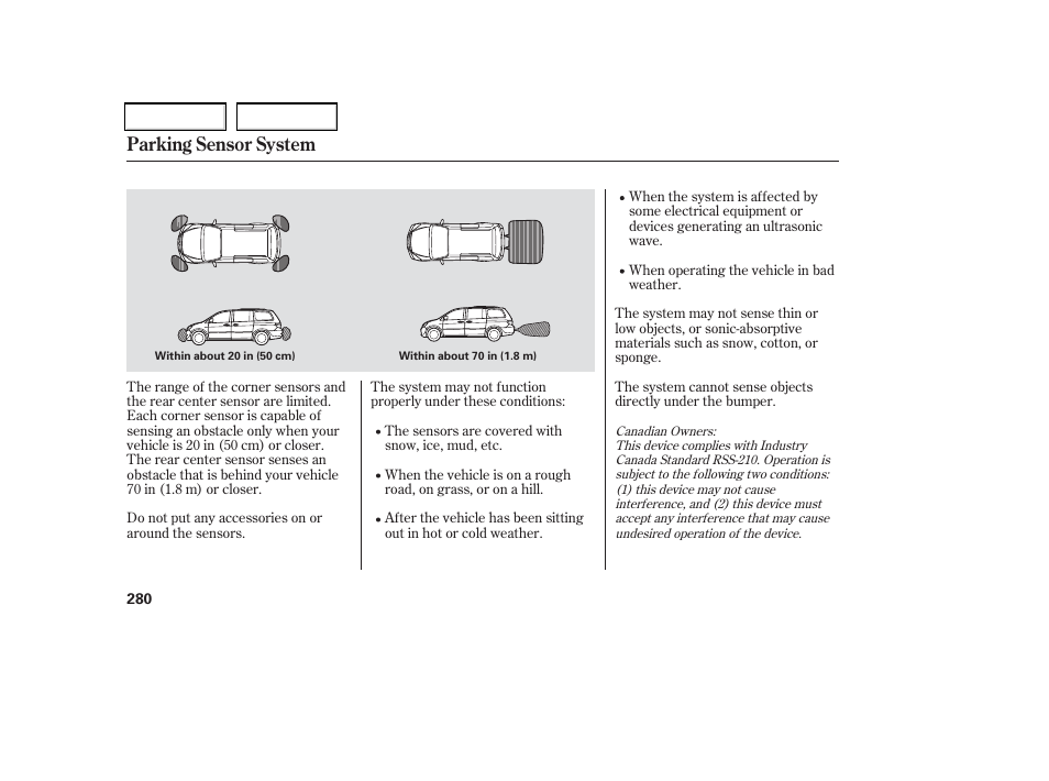 Parking sensor system | HONDA 2006 Odyssey - Owner's Manual User Manual | Page 281 / 420