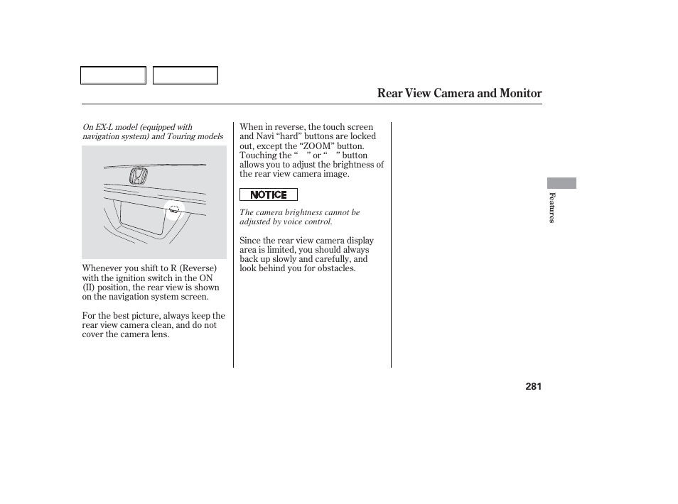 Rear view camera and monitor | HONDA 2006 Odyssey - Owner's Manual User Manual | Page 282 / 420