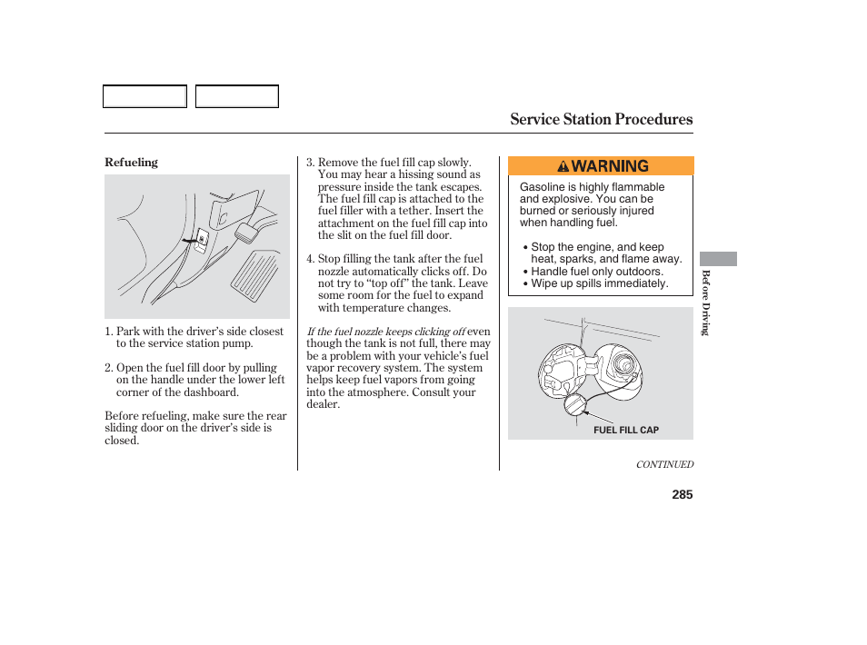 Service station procedures | HONDA 2006 Odyssey - Owner's Manual User Manual | Page 286 / 420