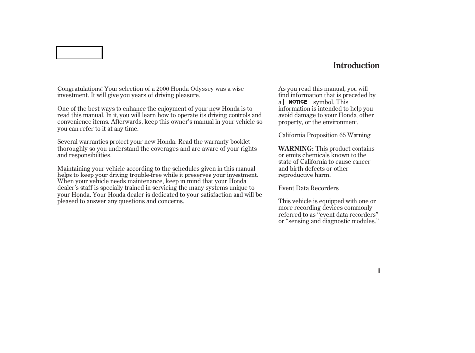 Introduction | HONDA 2006 Odyssey - Owner's Manual User Manual | Page 3 / 420