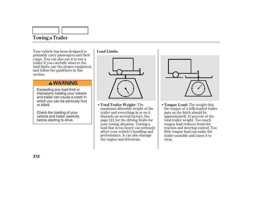 Towing a trailer | HONDA 2006 Odyssey - Owner's Manual User Manual | Page 313 / 420