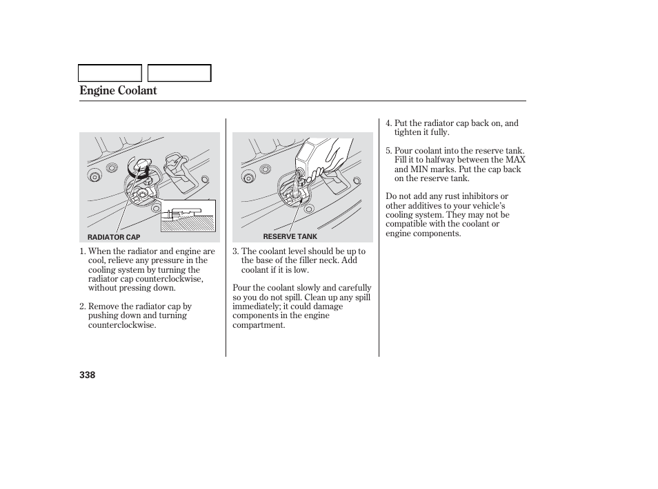 Engine coolant | HONDA 2006 Odyssey - Owner's Manual User Manual | Page 339 / 420