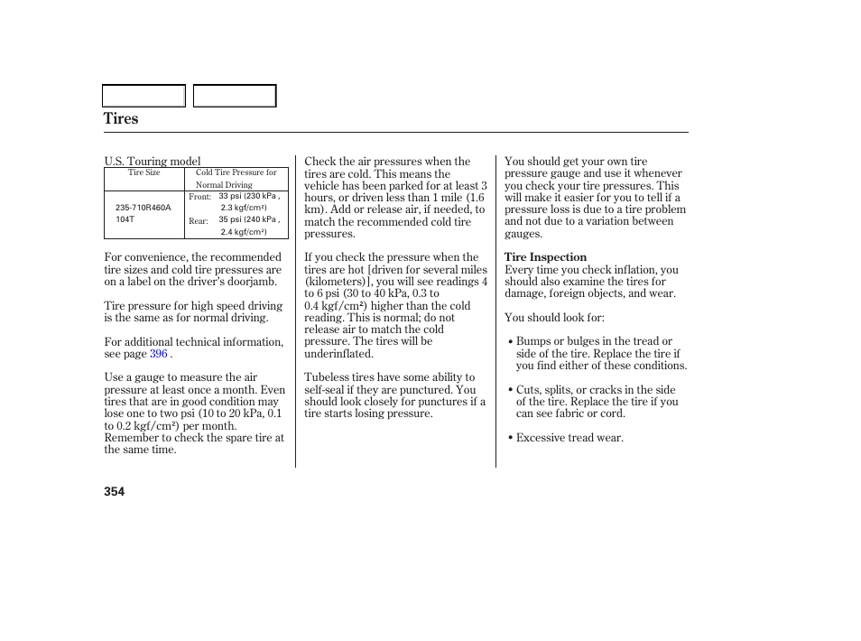 Tires | HONDA 2006 Odyssey - Owner's Manual User Manual | Page 355 / 420