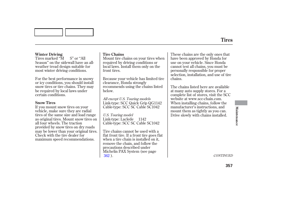 Tires | HONDA 2006 Odyssey - Owner's Manual User Manual | Page 358 / 420