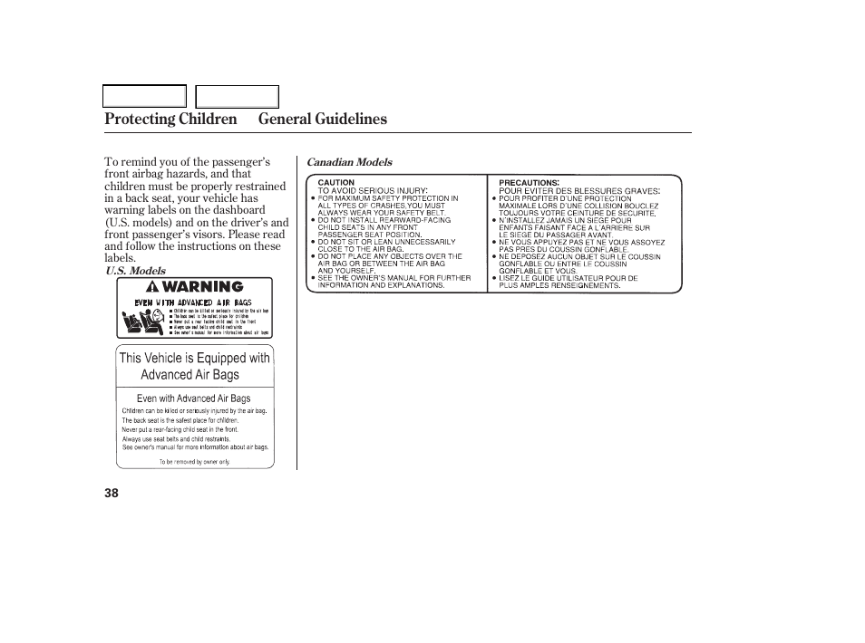 Protecting children general guidelines | HONDA 2006 Odyssey - Owner's Manual User Manual | Page 39 / 420