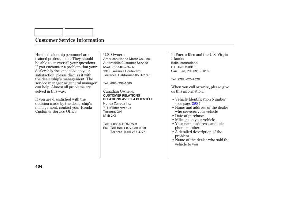Customer service information | HONDA 2006 Odyssey - Owner's Manual User Manual | Page 405 / 420