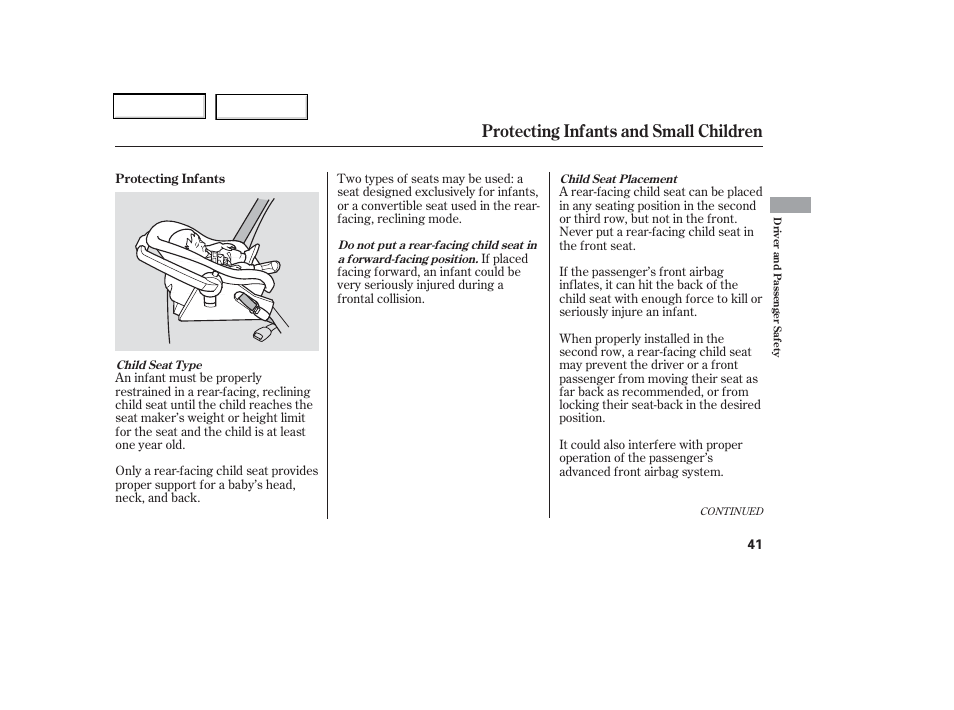 Protecting infants and small children | HONDA 2006 Odyssey - Owner's Manual User Manual | Page 42 / 420