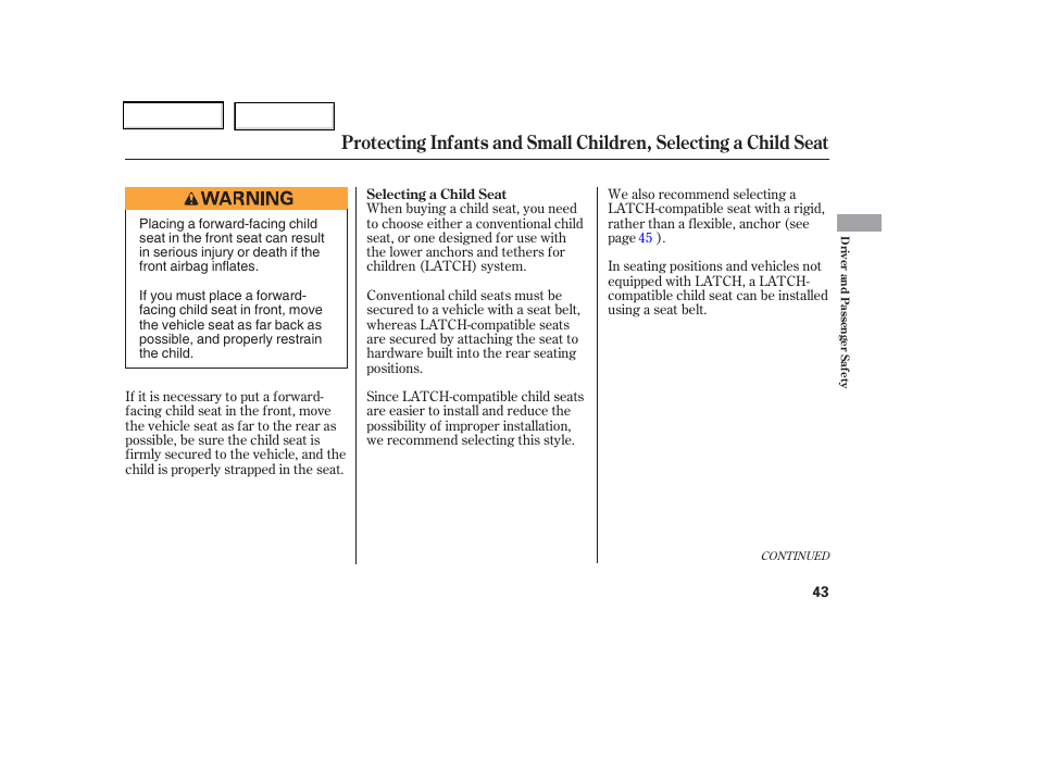 HONDA 2006 Odyssey - Owner's Manual User Manual | Page 44 / 420