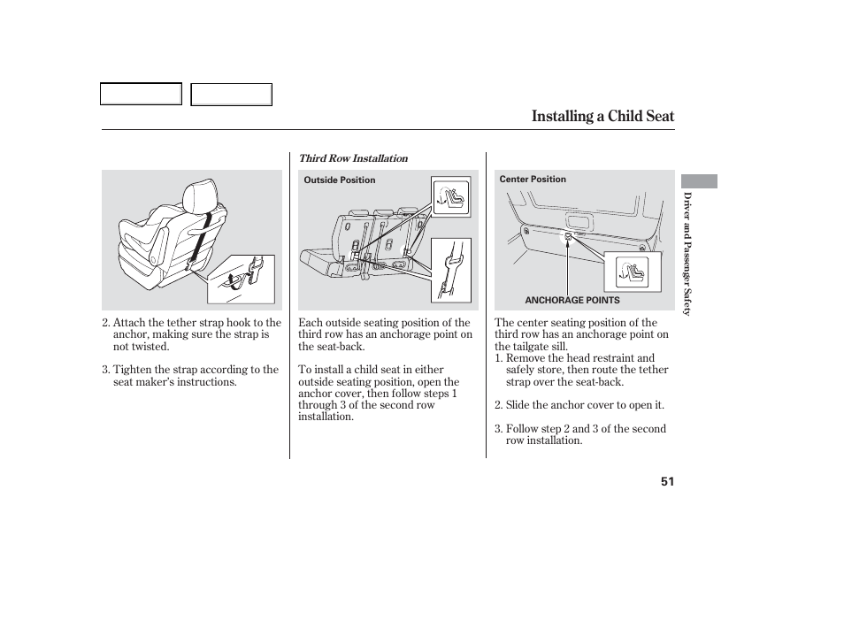 Installing a child seat | HONDA 2006 Odyssey - Owner's Manual User Manual | Page 52 / 420