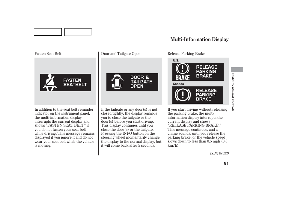 Multi-information display | HONDA 2006 Odyssey - Owner's Manual User Manual | Page 82 / 420