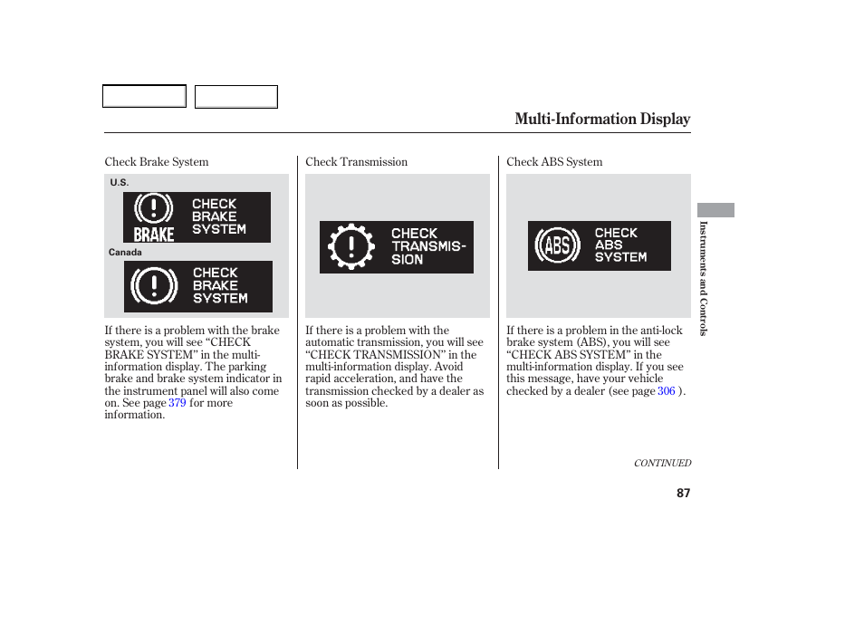 Multi-information display | HONDA 2006 Odyssey - Owner's Manual User Manual | Page 88 / 420