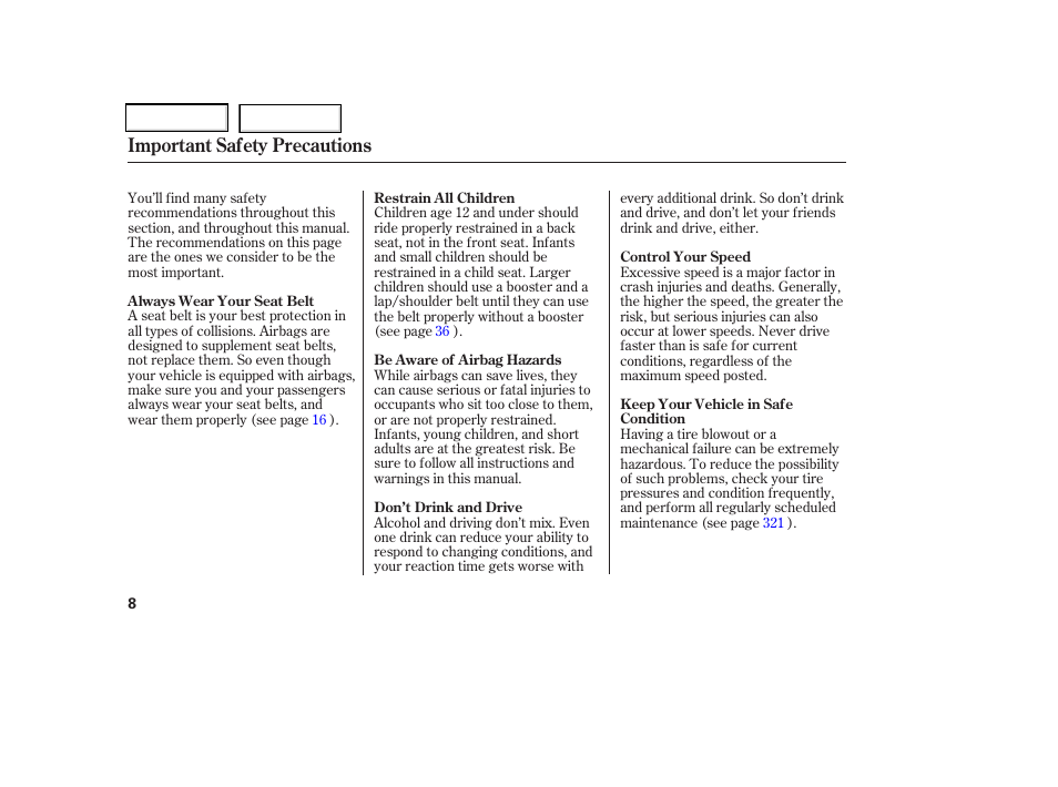 Important safety precautions | HONDA 2006 Odyssey - Owner's Manual User Manual | Page 9 / 420