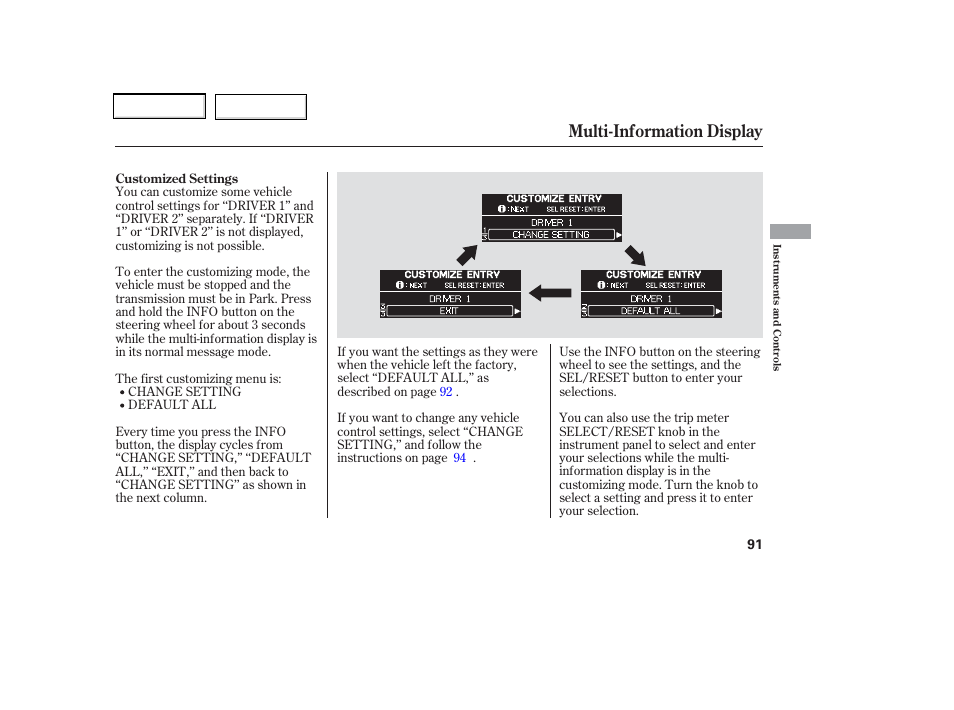 Multi-information display | HONDA 2006 Odyssey - Owner's Manual User Manual | Page 92 / 420