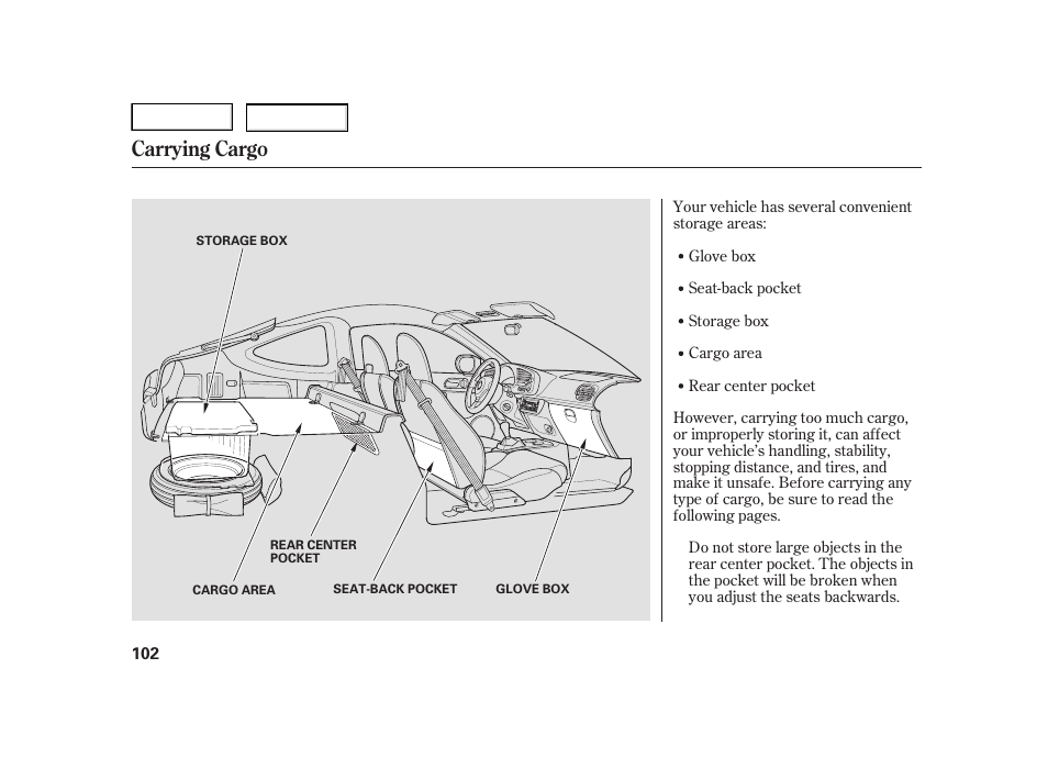 Carrying cargo | HONDA 2006 Insight  - Owner's Manual User Manual | Page 103 / 218