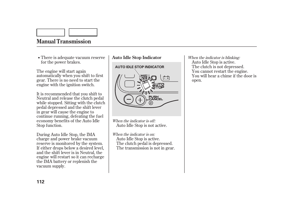 Manual transmission | HONDA 2006 Insight  - Owner's Manual User Manual | Page 113 / 218