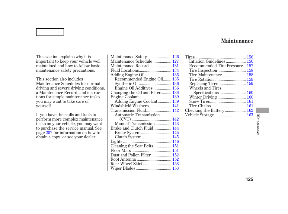 Maintenance | HONDA 2006 Insight  - Owner's Manual User Manual | Page 126 / 218