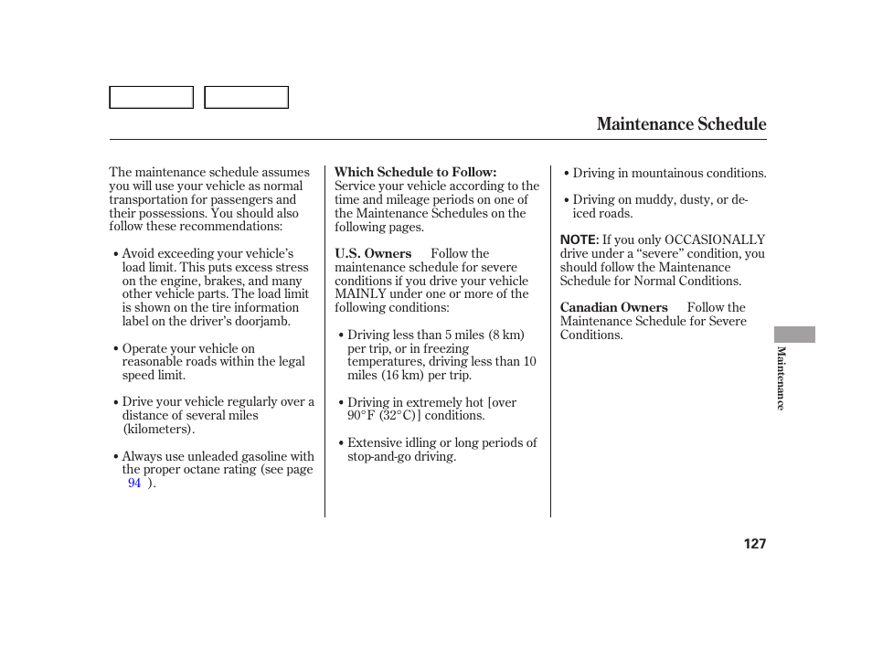 Maintenance schedule | HONDA 2006 Insight  - Owner's Manual User Manual | Page 128 / 218