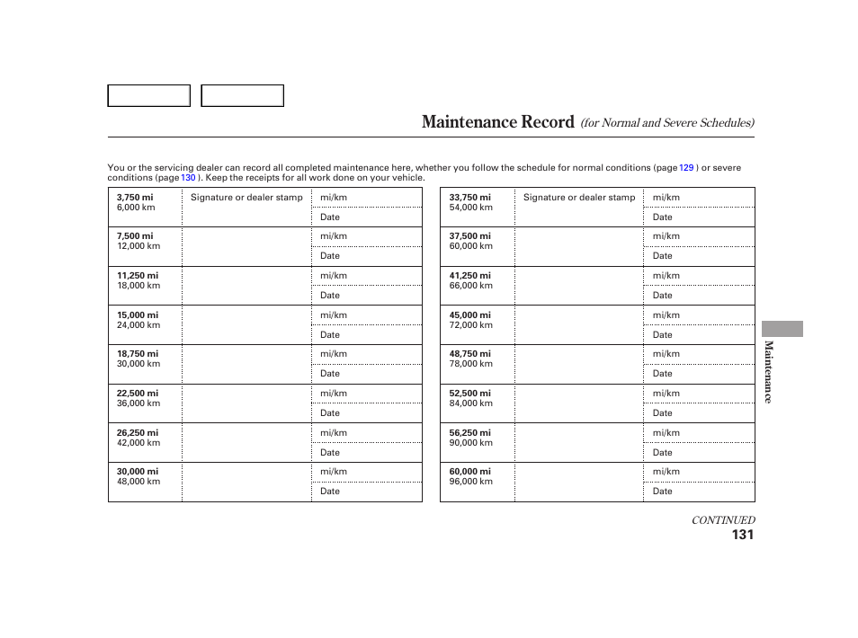 Maintenance record | HONDA 2006 Insight  - Owner's Manual User Manual | Page 132 / 218