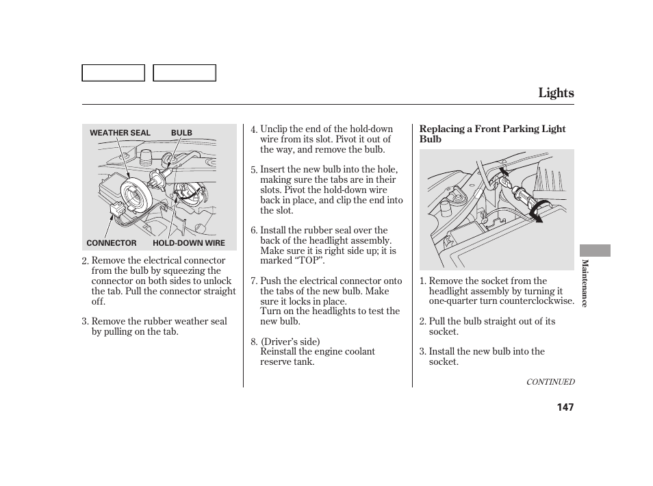 Lights | HONDA 2006 Insight  - Owner's Manual User Manual | Page 148 / 218