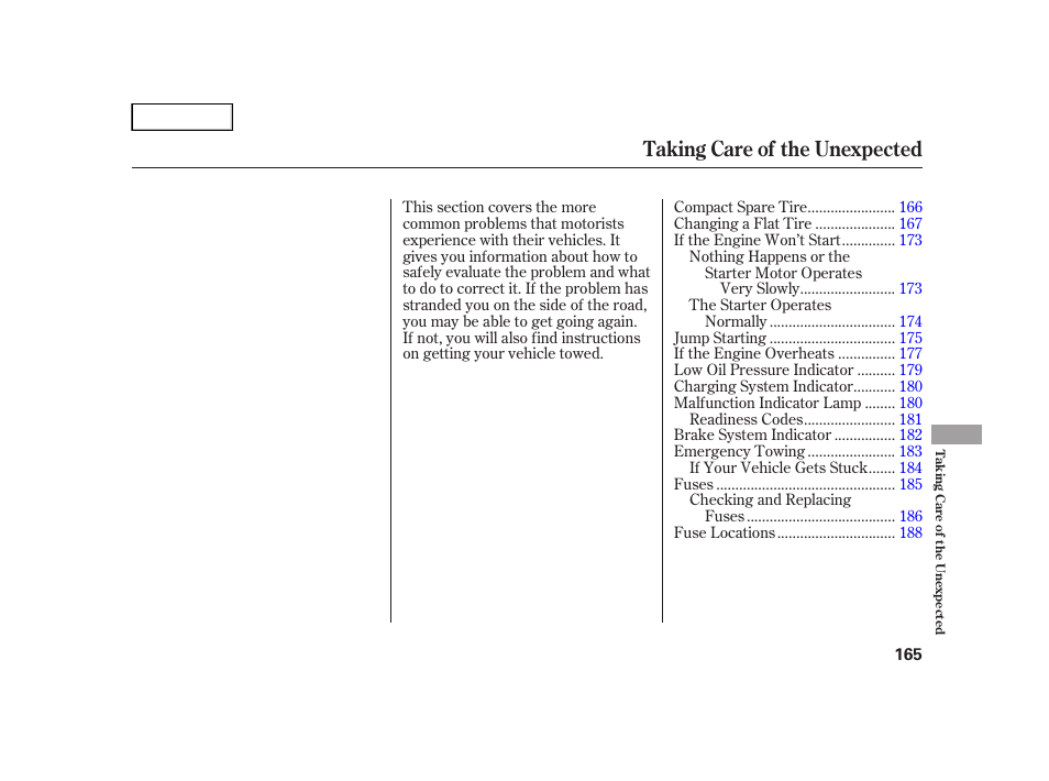 Taking care of the unexpected | HONDA 2006 Insight  - Owner's Manual User Manual | Page 166 / 218